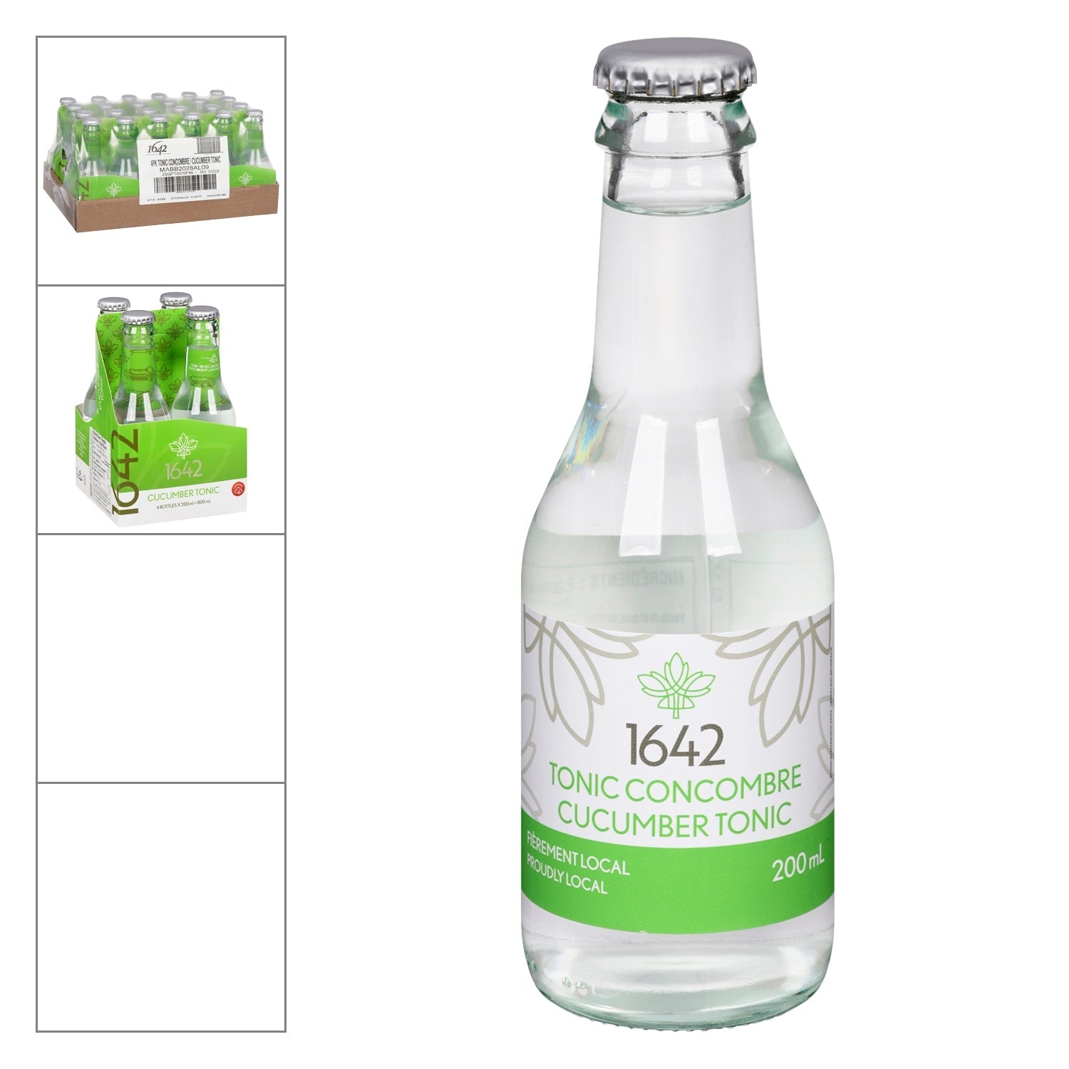 1642 Tonic Concombre — bouteille 200 ml, emballage 4 x 200 ml et caisse