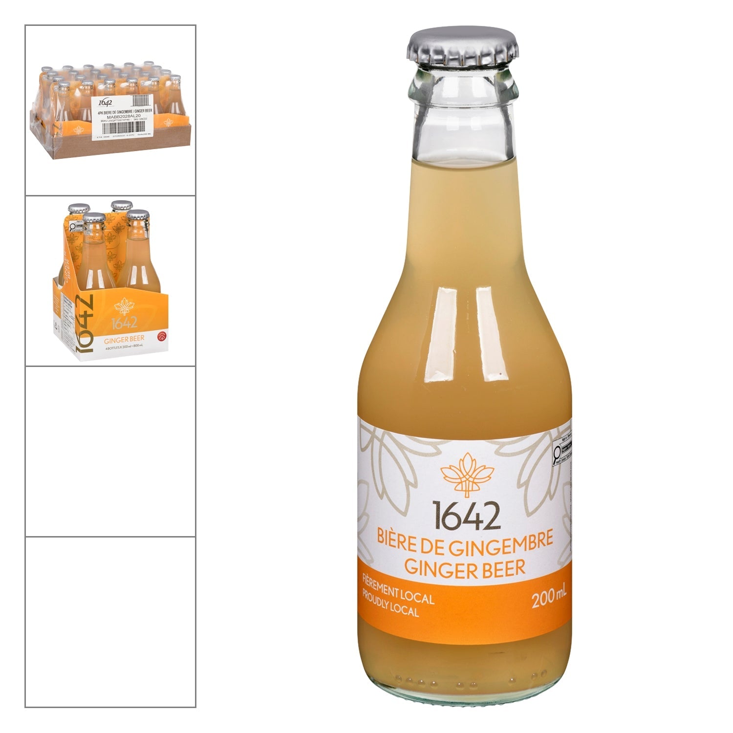 1642 Bière de Gingembre — bouteille 200 ml, emballage 4 x 200 ml et caisse