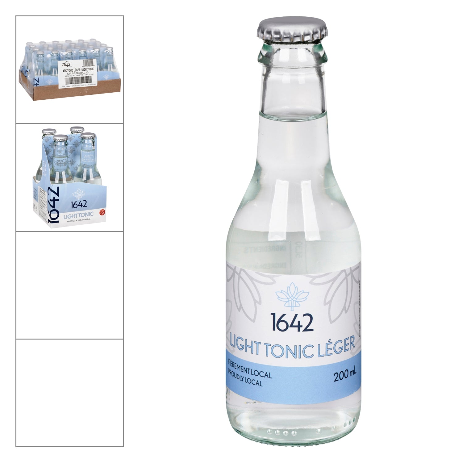 1642 Light Tonic —200-ml bottle, 4-pack of 200-ml bottles, and case