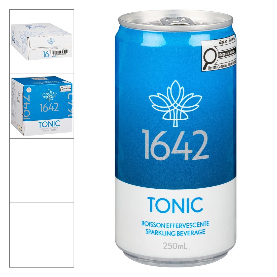 1642 Tonic — 250-ml can, 4-pack of 250-ml cans, and case