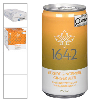 1642 Ginger Beer — 250 ml can, 4-pack of 250 ml cans, and case
