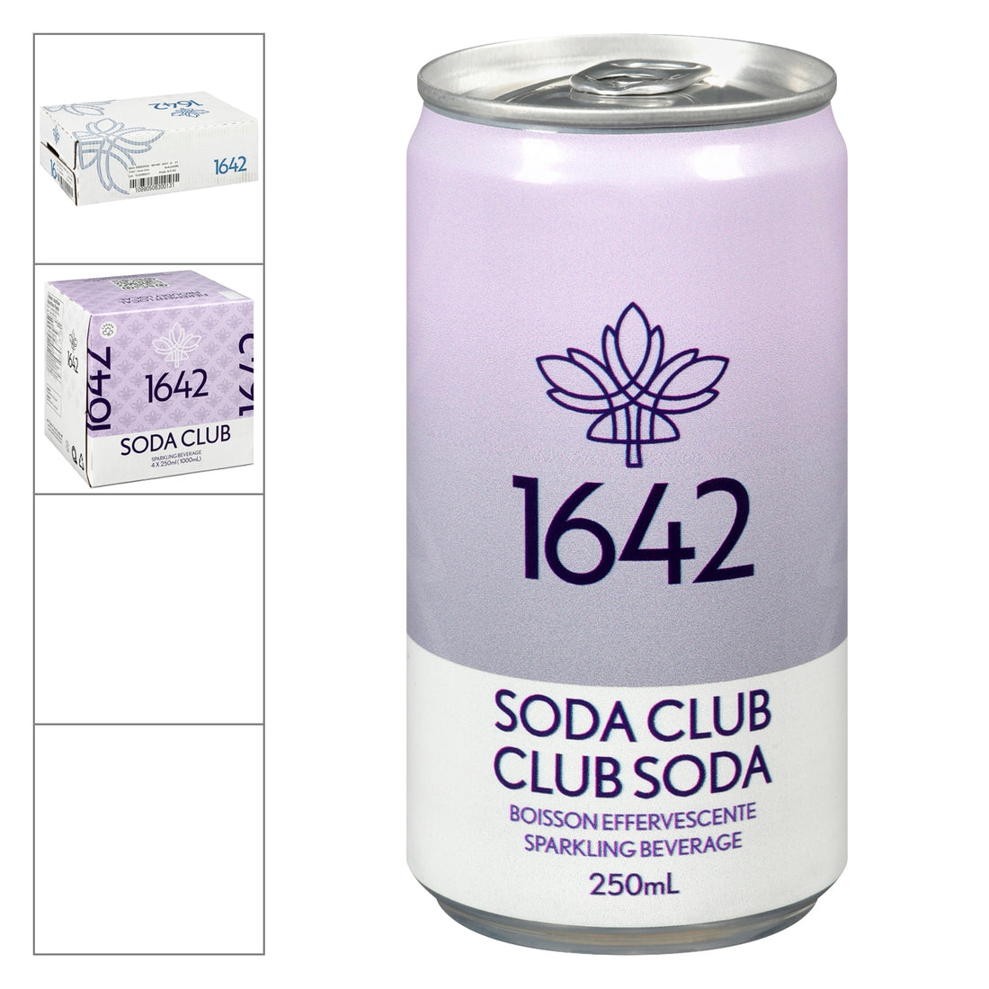 1642 Soda Club — canette 250 ml, emballage 4 x 250 ml et caisse